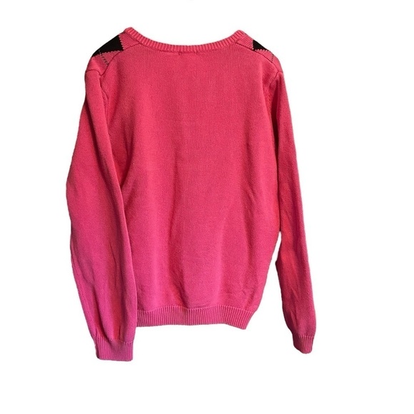 IZOD GOLF Ladies 100% Cotton ARGYLE V Neck Sweater Pink/White/Black- Size Large - Picture 2 of 8